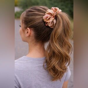 2 Elegant Pink Hair Scrunchie. Small and medium
